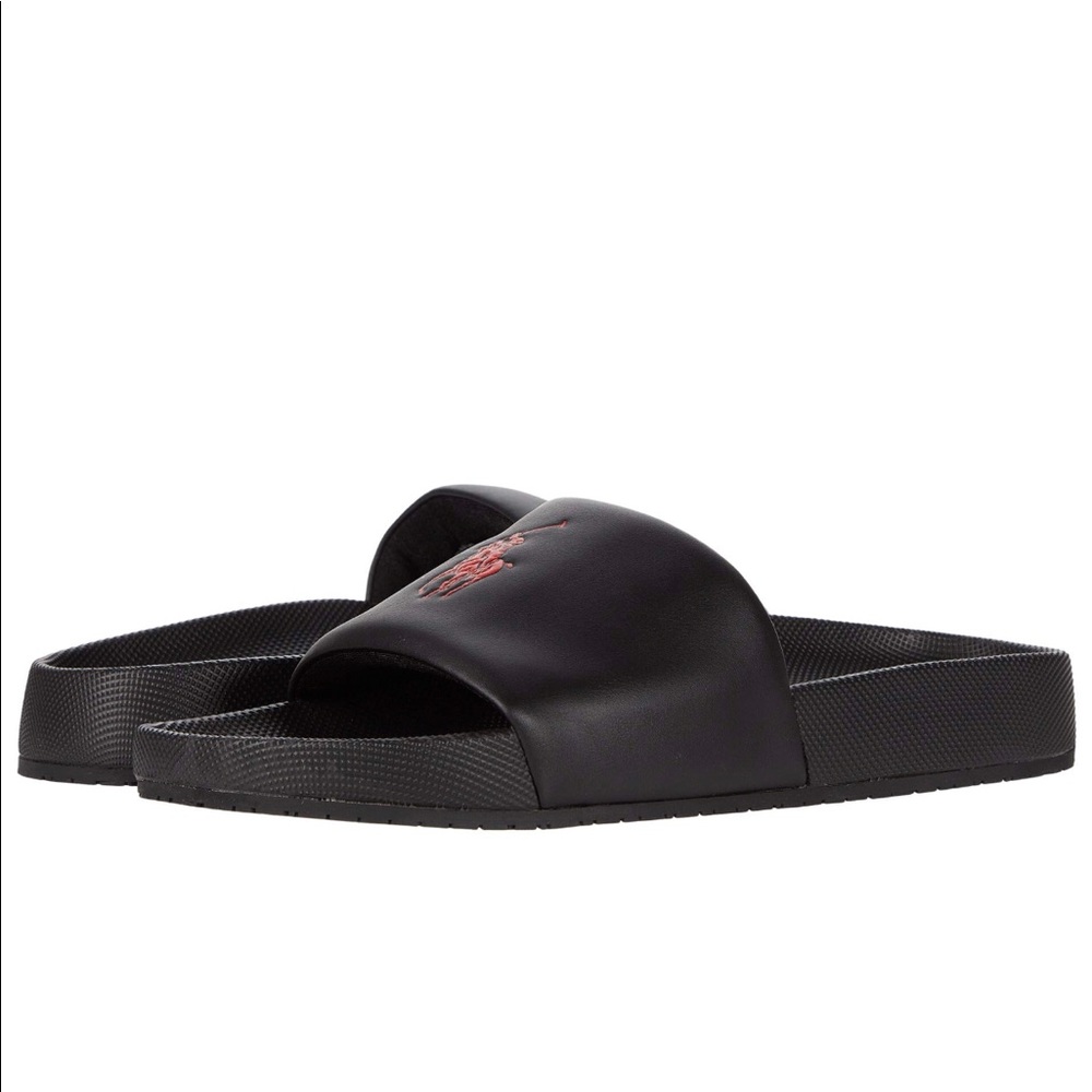 New Polo Ralph Lauren Cayson Big Pony Slide Sandal Black Red Men's Size 9 US